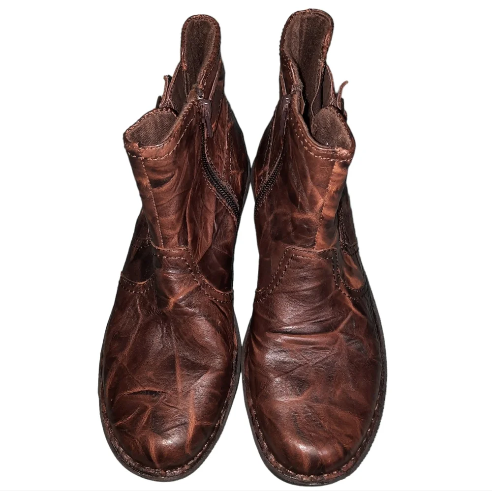 Clarks Bendables Brown Rustic Leather Zip Ankle Boots SZ 6.5M